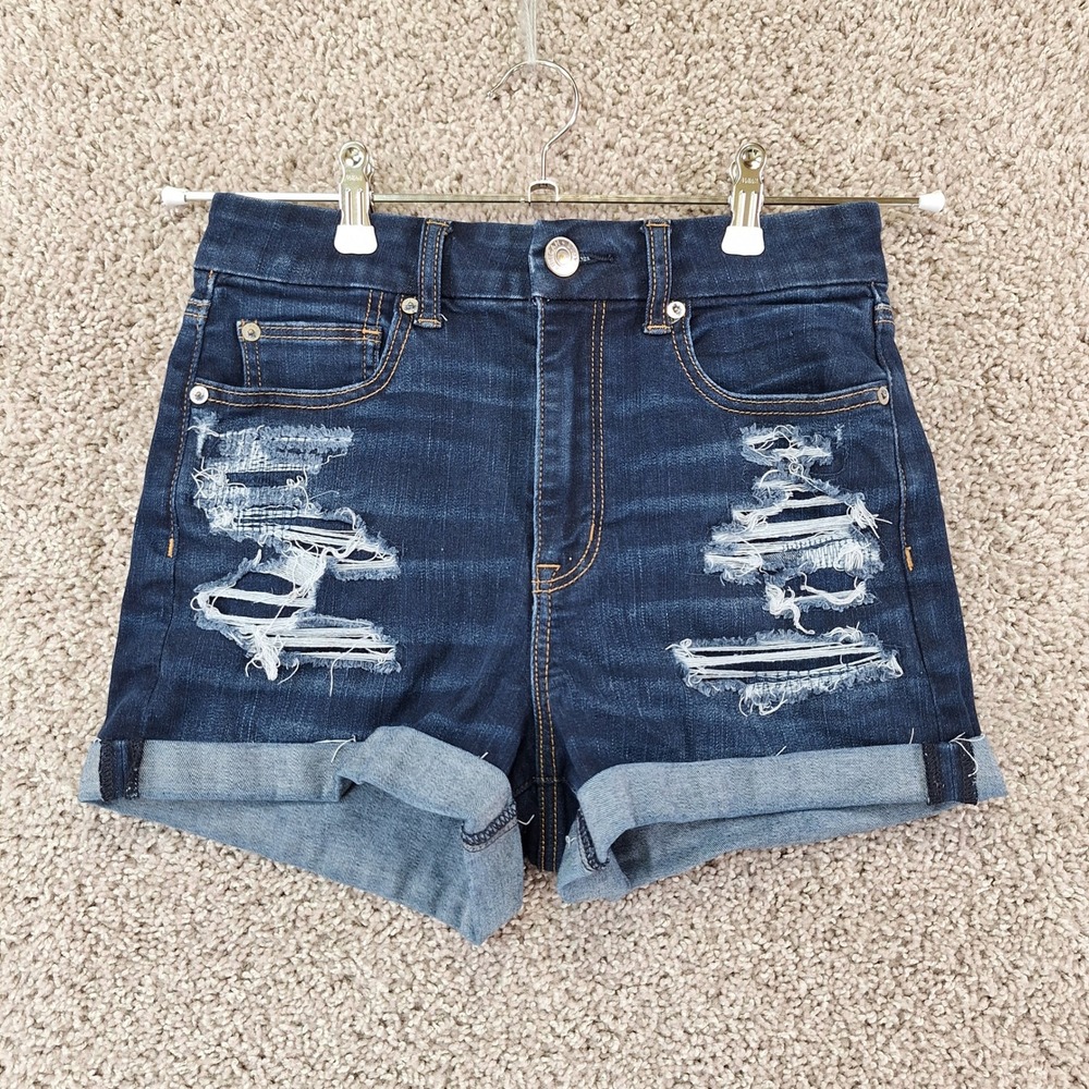 American Eagle Shorts Womens 4 (Fits W27) Curvy Hi-Rise Shortie Distressed